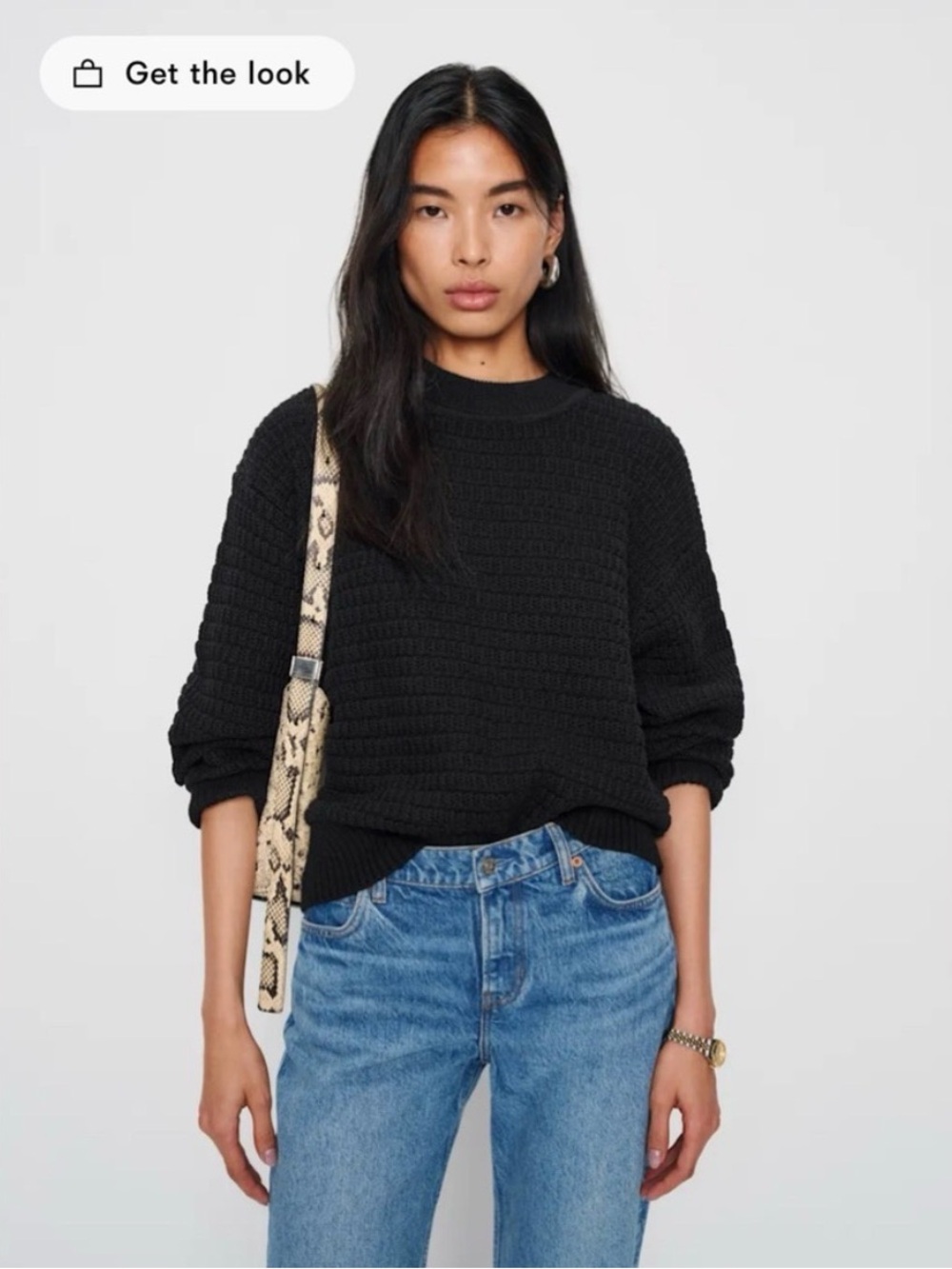 Reformation Collie Oversized Black Cotton Crew Sweater in Size Medium